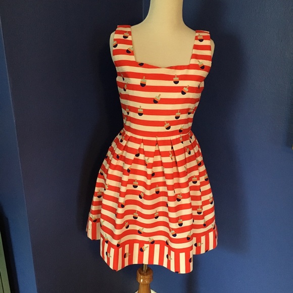 Kling Red & White Stripe summer dress with colorful popsicle print retro pinup - Picture 2 of 16
